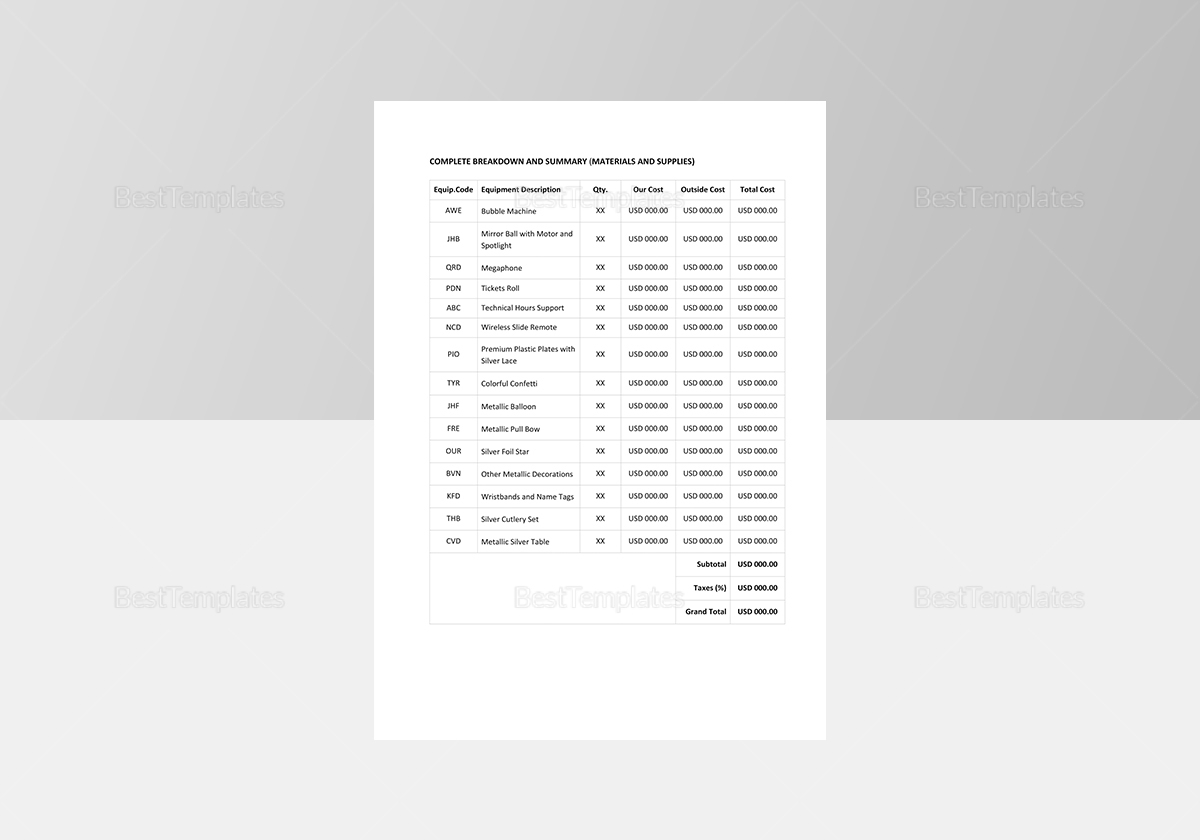 Sample Event Quotation Template