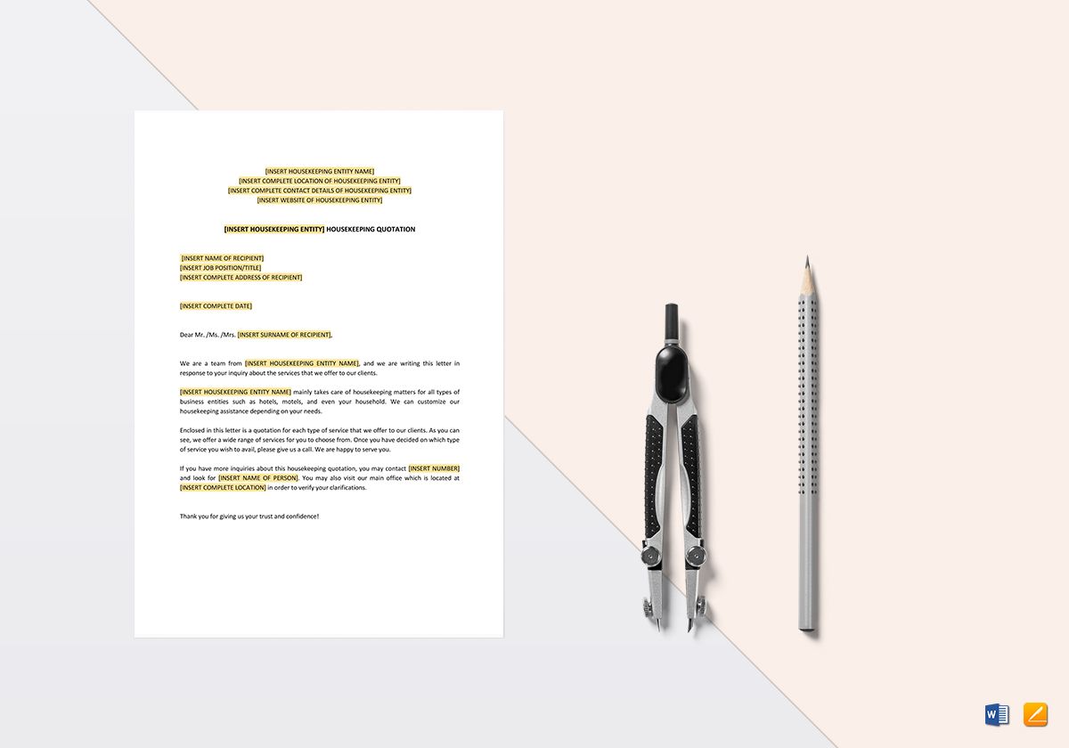 Housekeeping Quotation Template in Word, Apple Pages