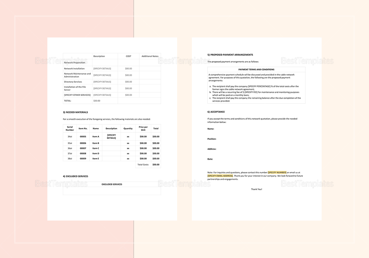 Network Quotation Template in Word, Apple Pages