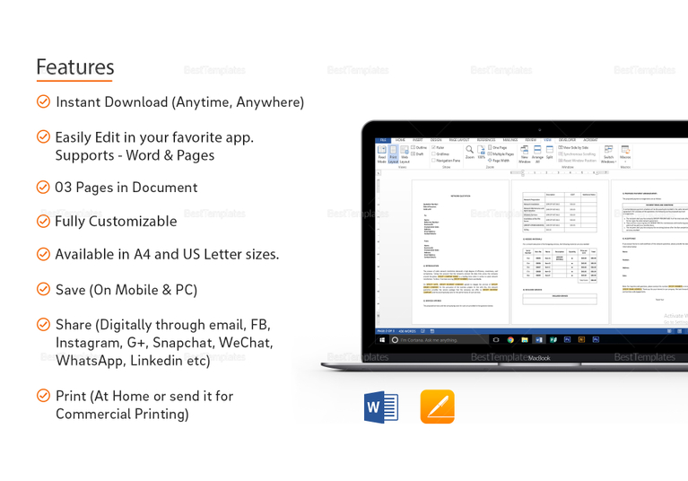 Network Quotation Template in Word, Apple Pages