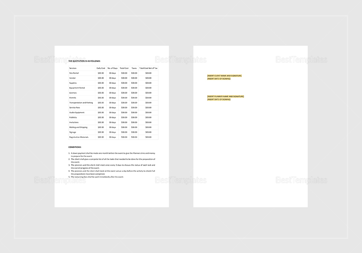 Event Planning Quotation Template