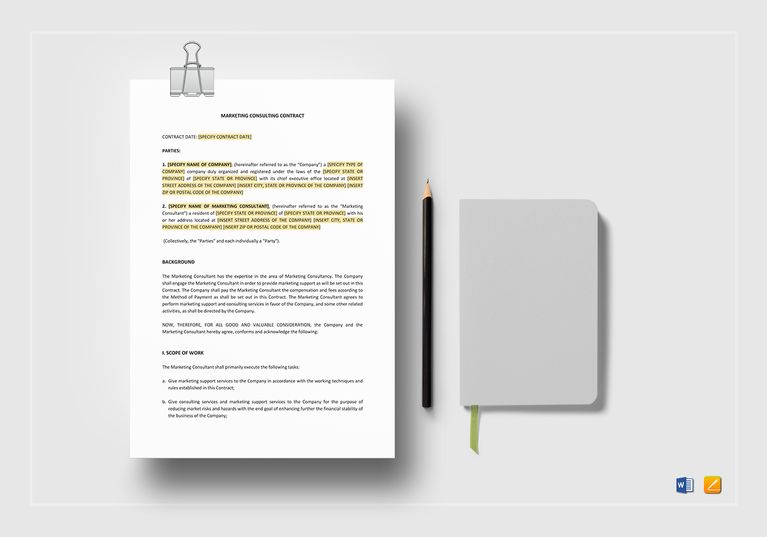 Marketing Consulting Contract Template in Word, Apple Pages