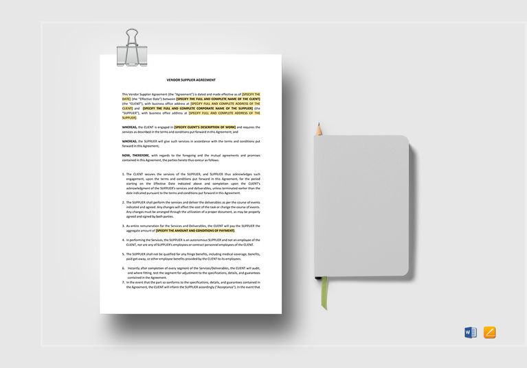 Vendor Supplier Agreement Template in Word, Apple Pages