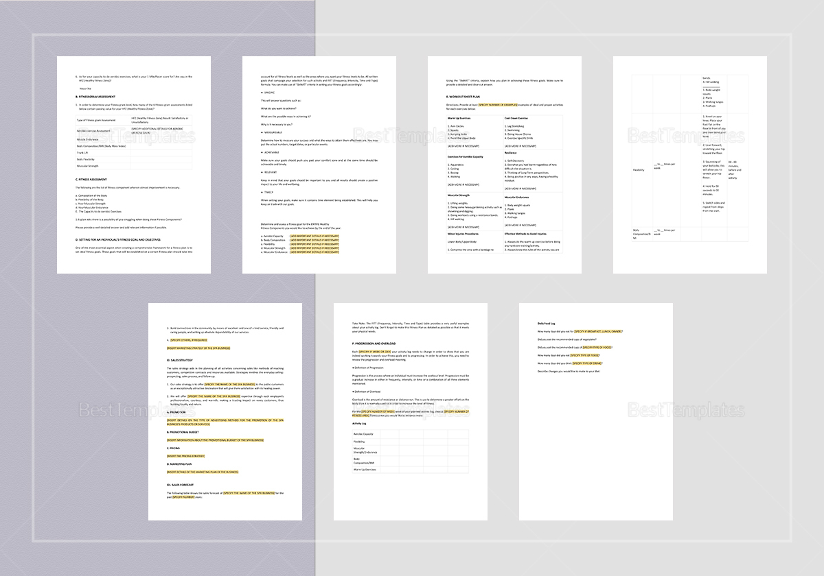 Fitness Plan Template in Word, Apple Pages