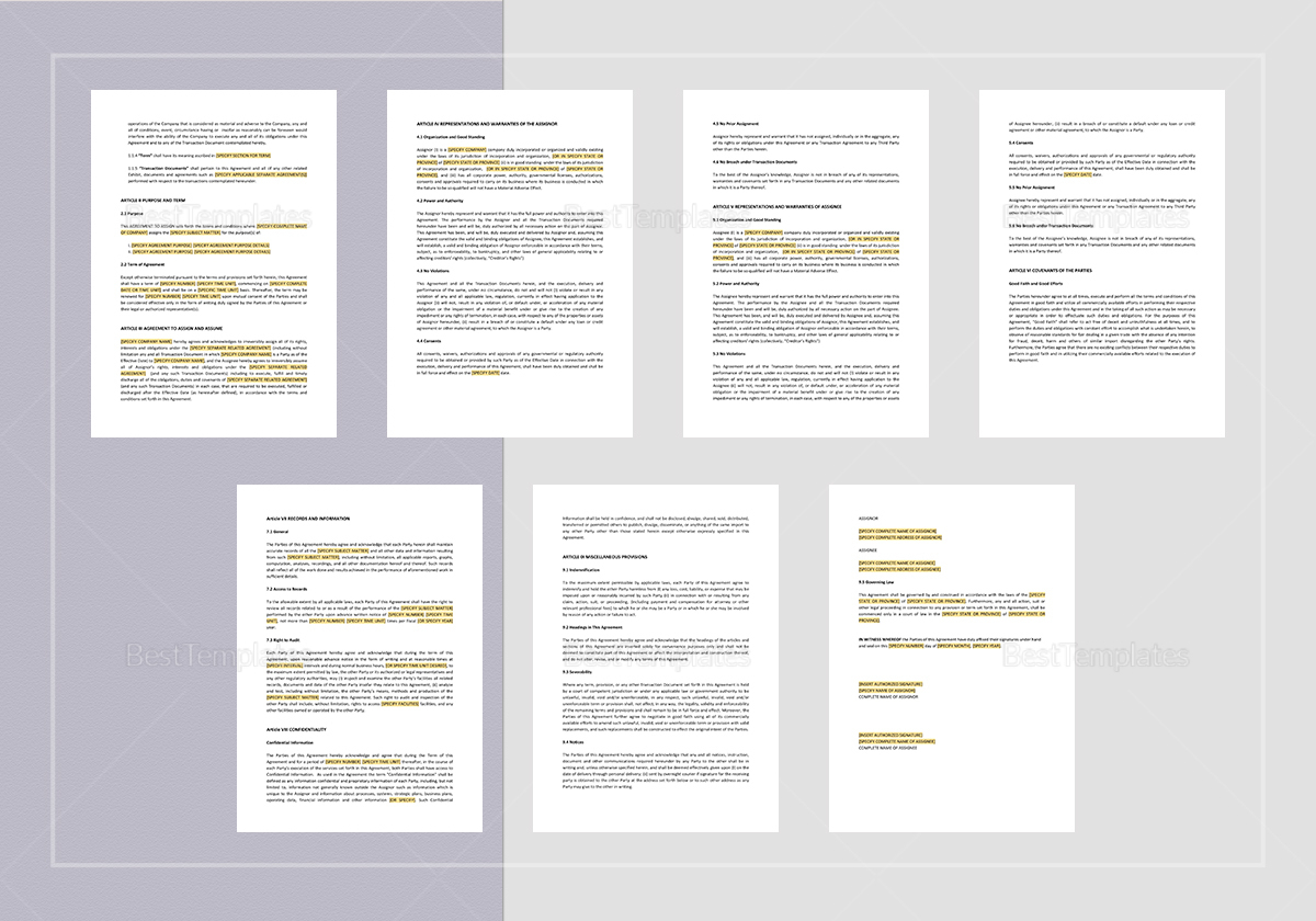 Sample Agreement to Assign Template