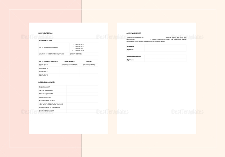 Equipment Damage Report Template in Word, Apple Pages
