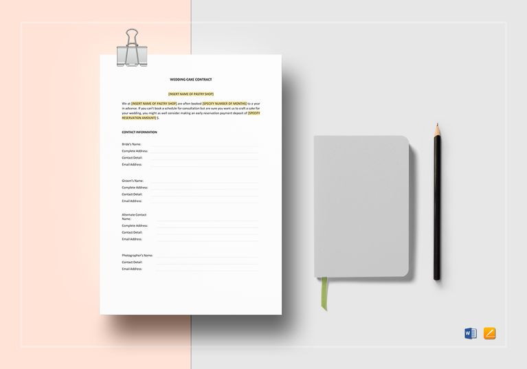 Wedding Cake Contract Template in Word, Apple Pages