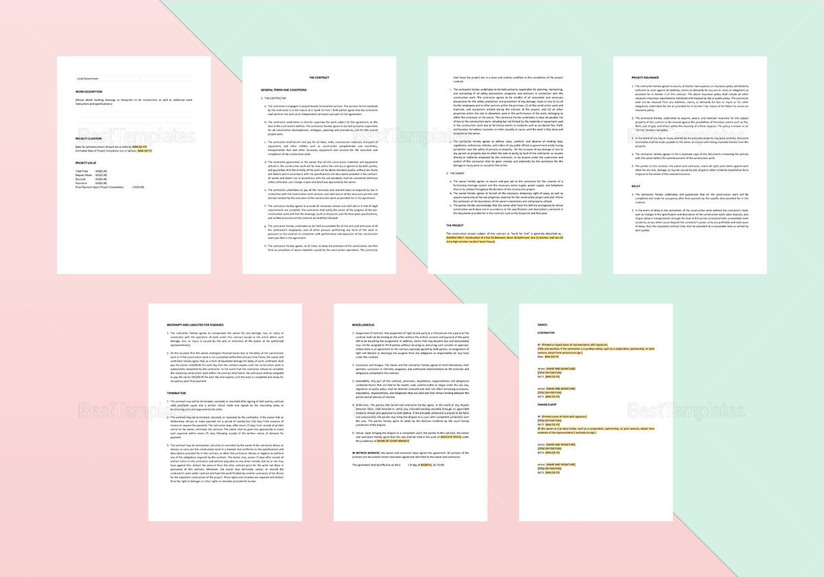 Project Contract Template in Word, Apple Pages