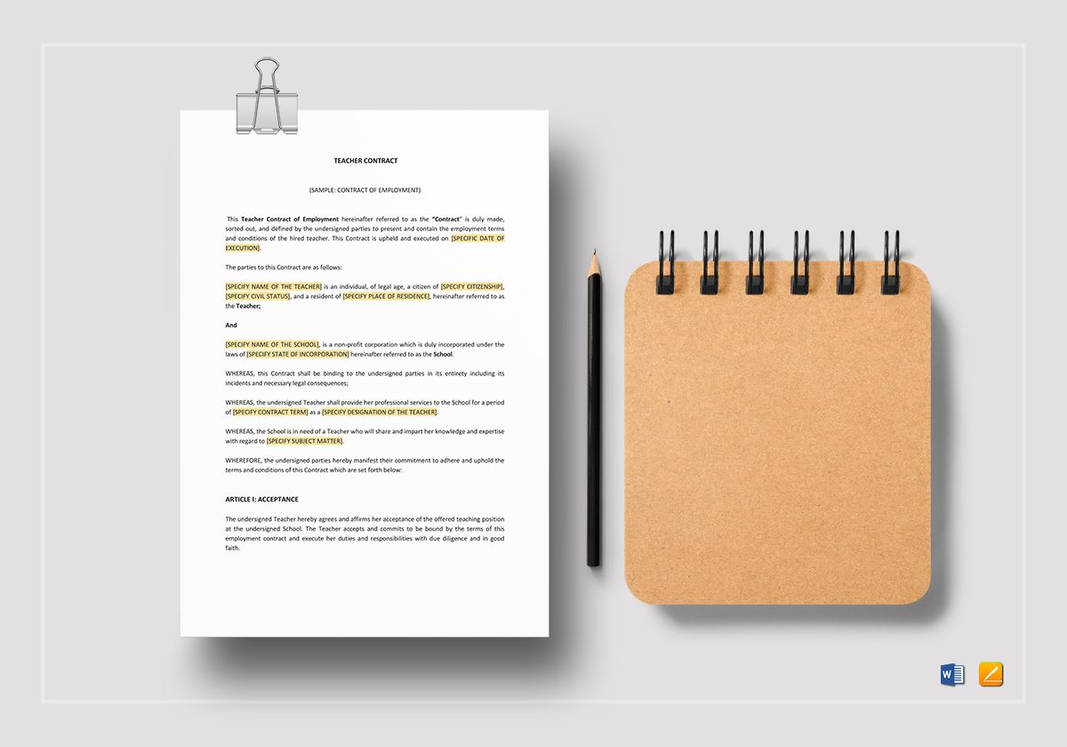 Teacher Contract Template In Word Apple Pages