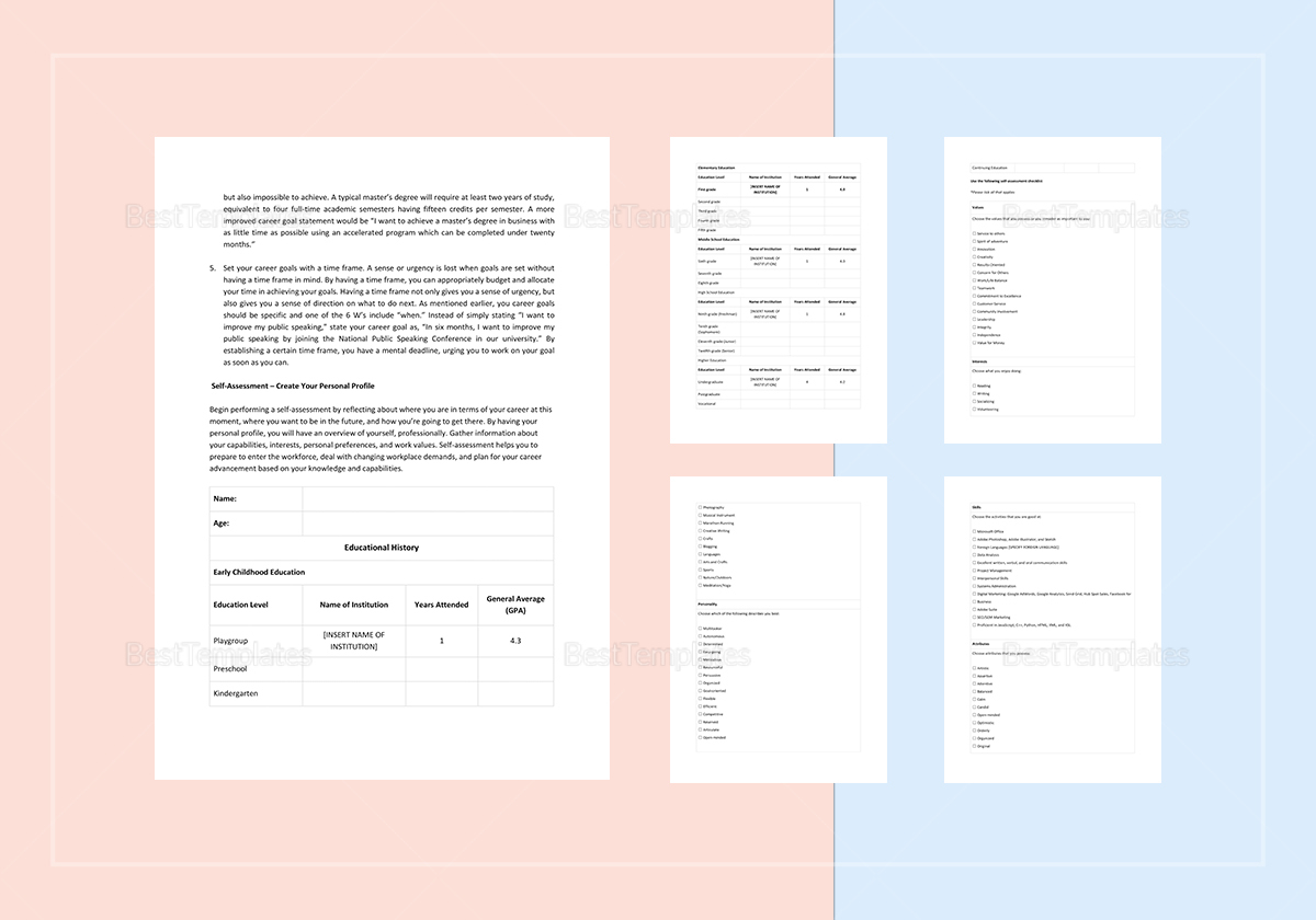 career action plan template for students