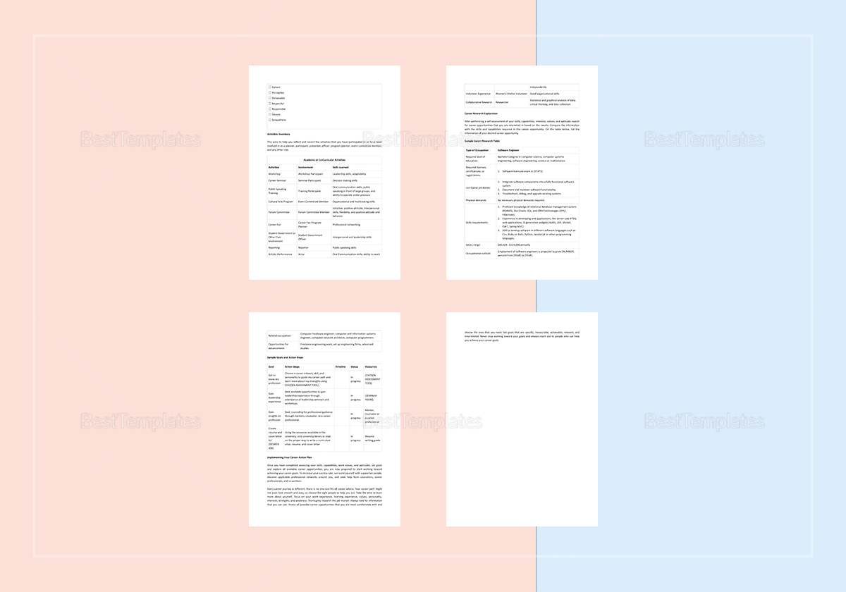 Sample Career Action Plan Template