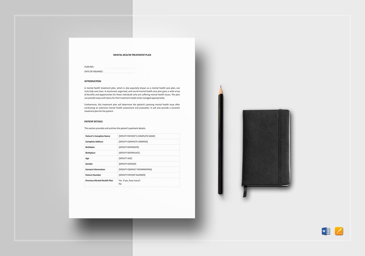 Mental Health Treatment Plan Template In Word Apple Pages