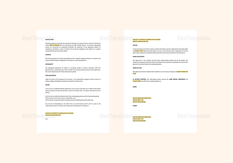 Shop Rental Agreement Template in Word, Apple Pages