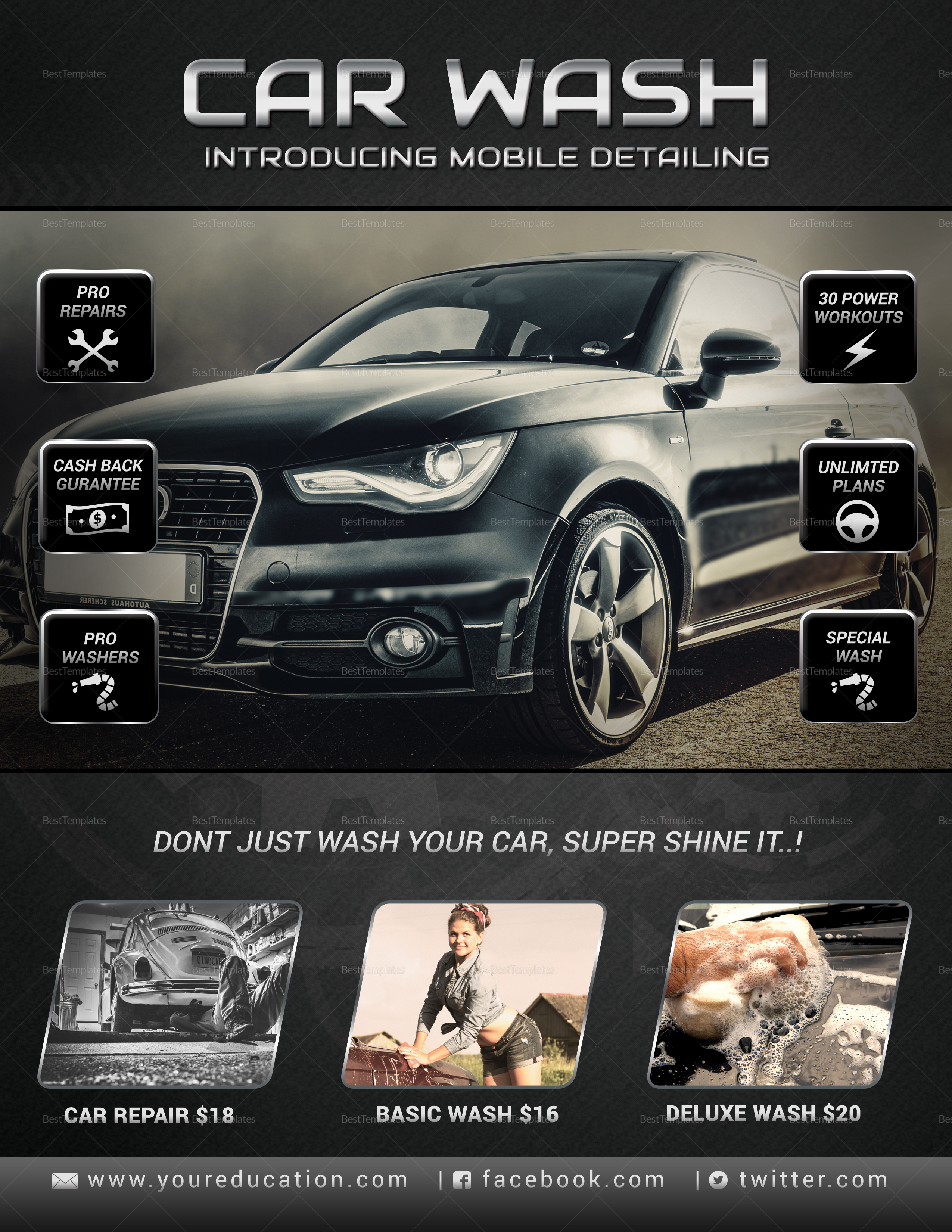 Car Wash And Repair Service Flyer Design Template in Word, PSD, Publisher