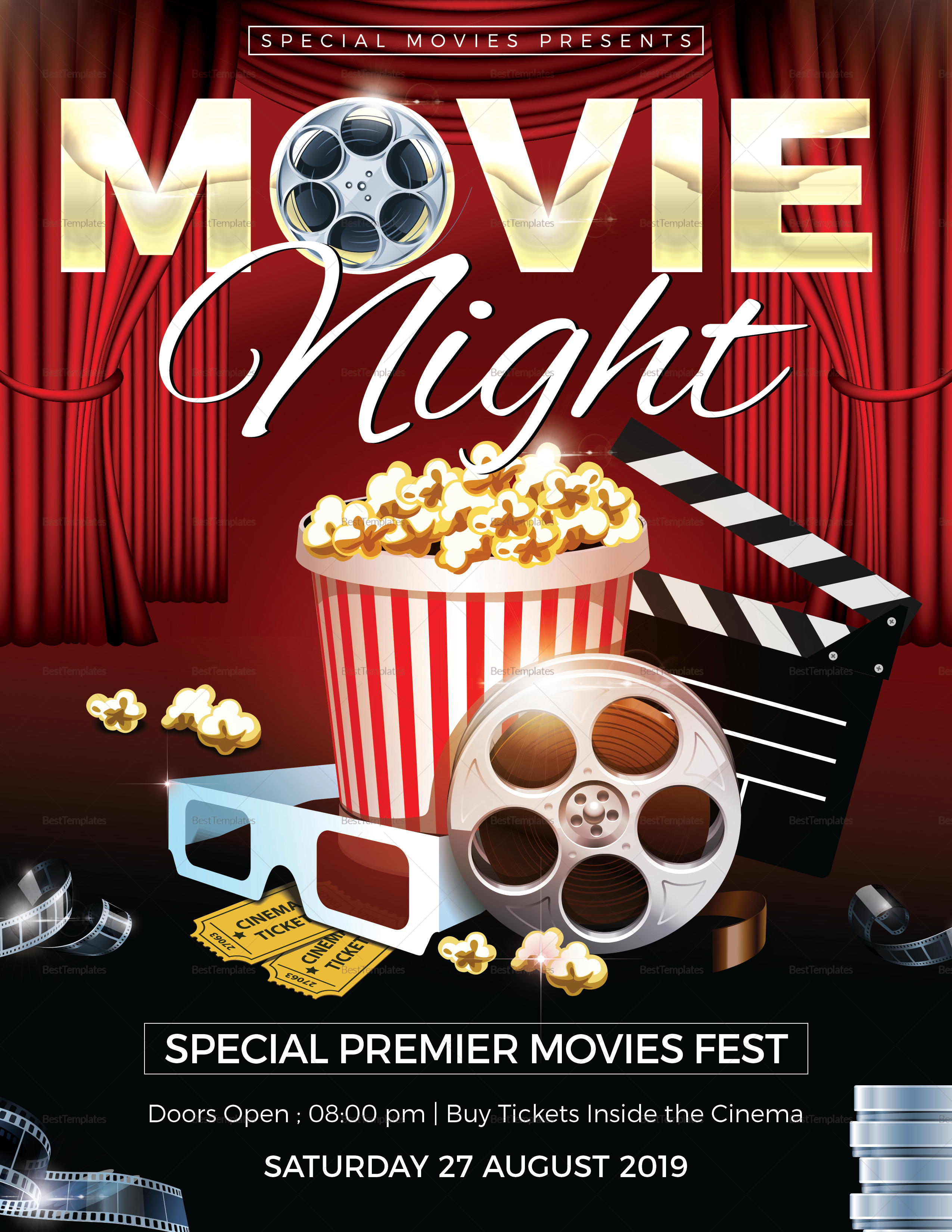 Movie Night Flyer Design Template In Word PSD Publisher