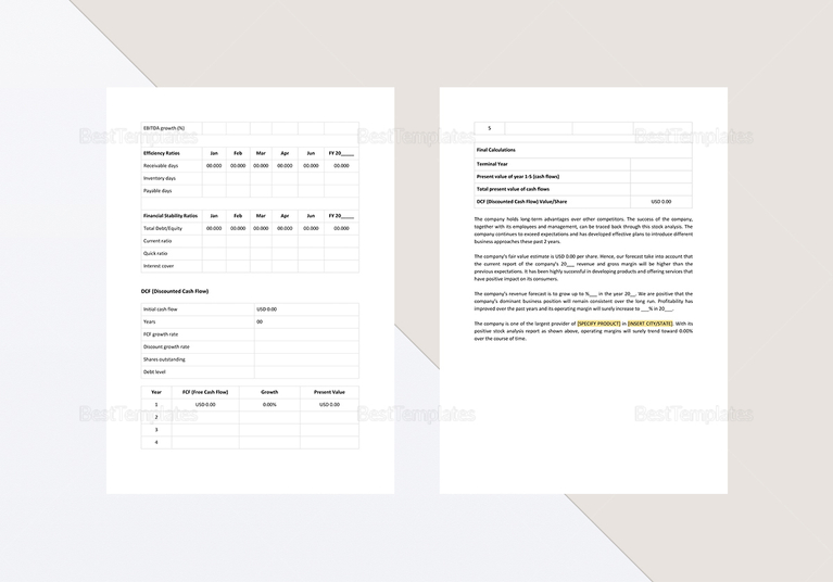 Stock Analysis Template in Word, Apple Pages