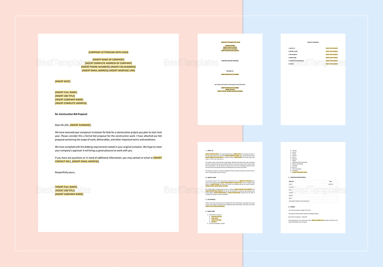 Construction Bid Proposal Template in Word, Apple Pages