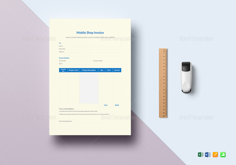Mobile Shop Invoice Template in Word, Excel, Apple Pages, Numbers