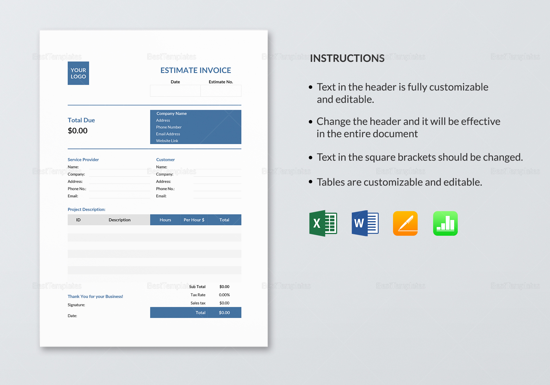 Estimate Invoice Template to Edit 