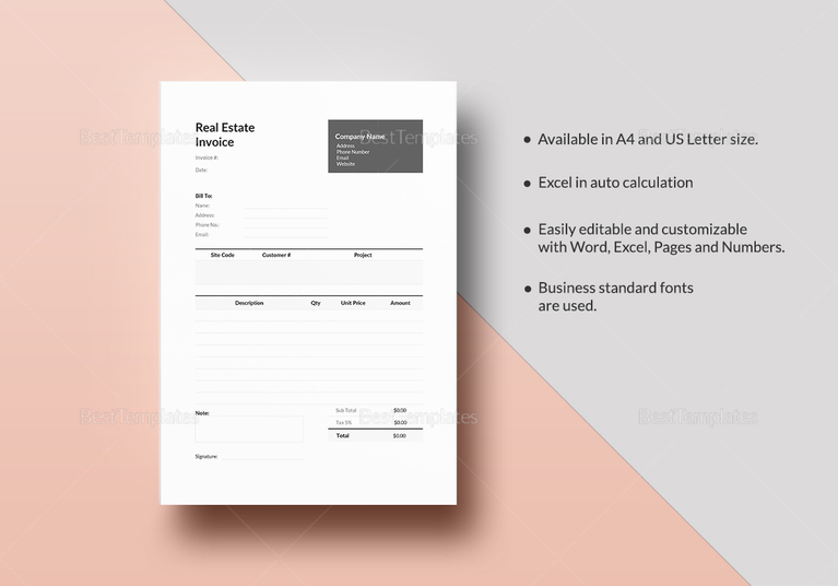 real estate invoice template in word excel apple pages numbers