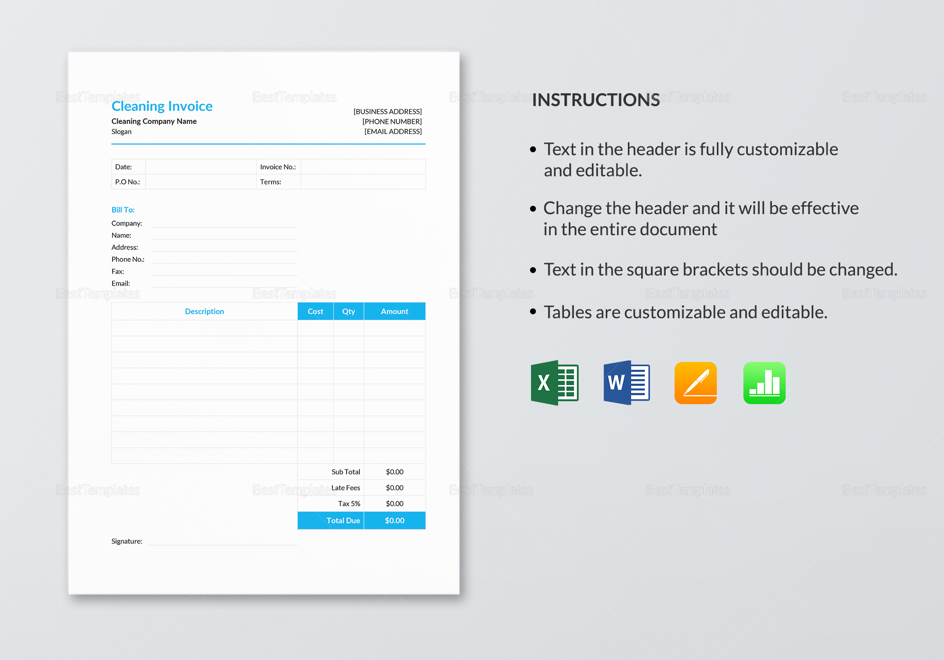 Sample Cleaning Invoice Template