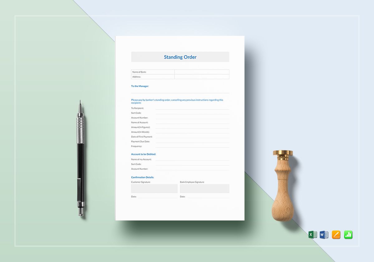 Standing Order Template in Word, Excel, Apple Pages, Numbers