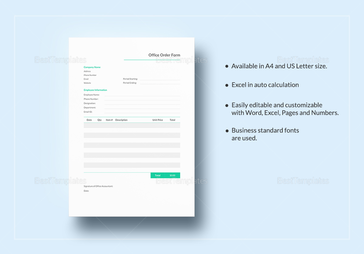 Simple Office Order Template
