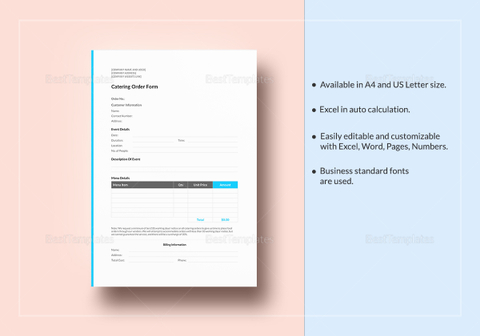 Catering Order Template in Word, Excel, Apple Pages, Numbers