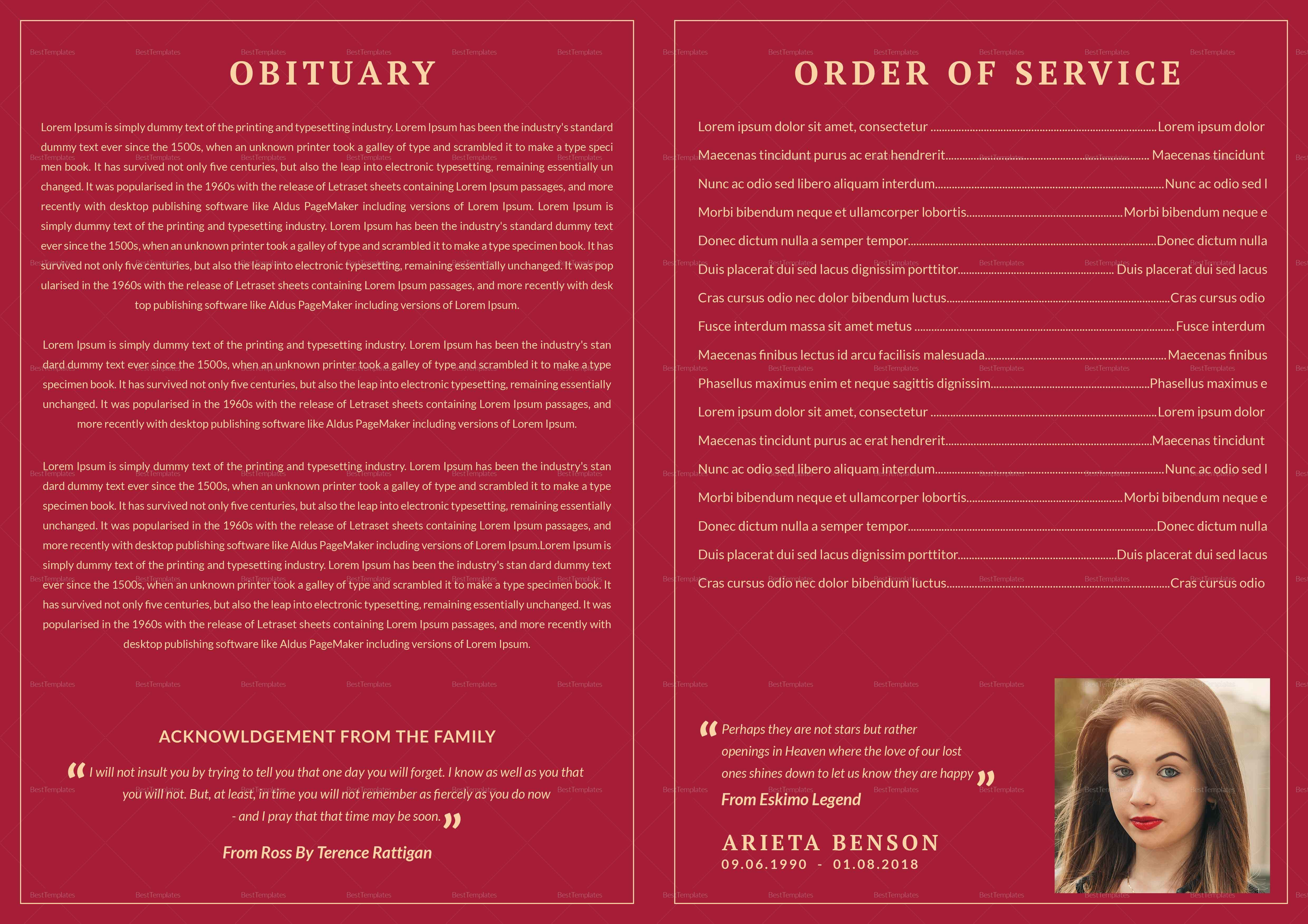 Printable Funeral Service Bi-fold Brochure