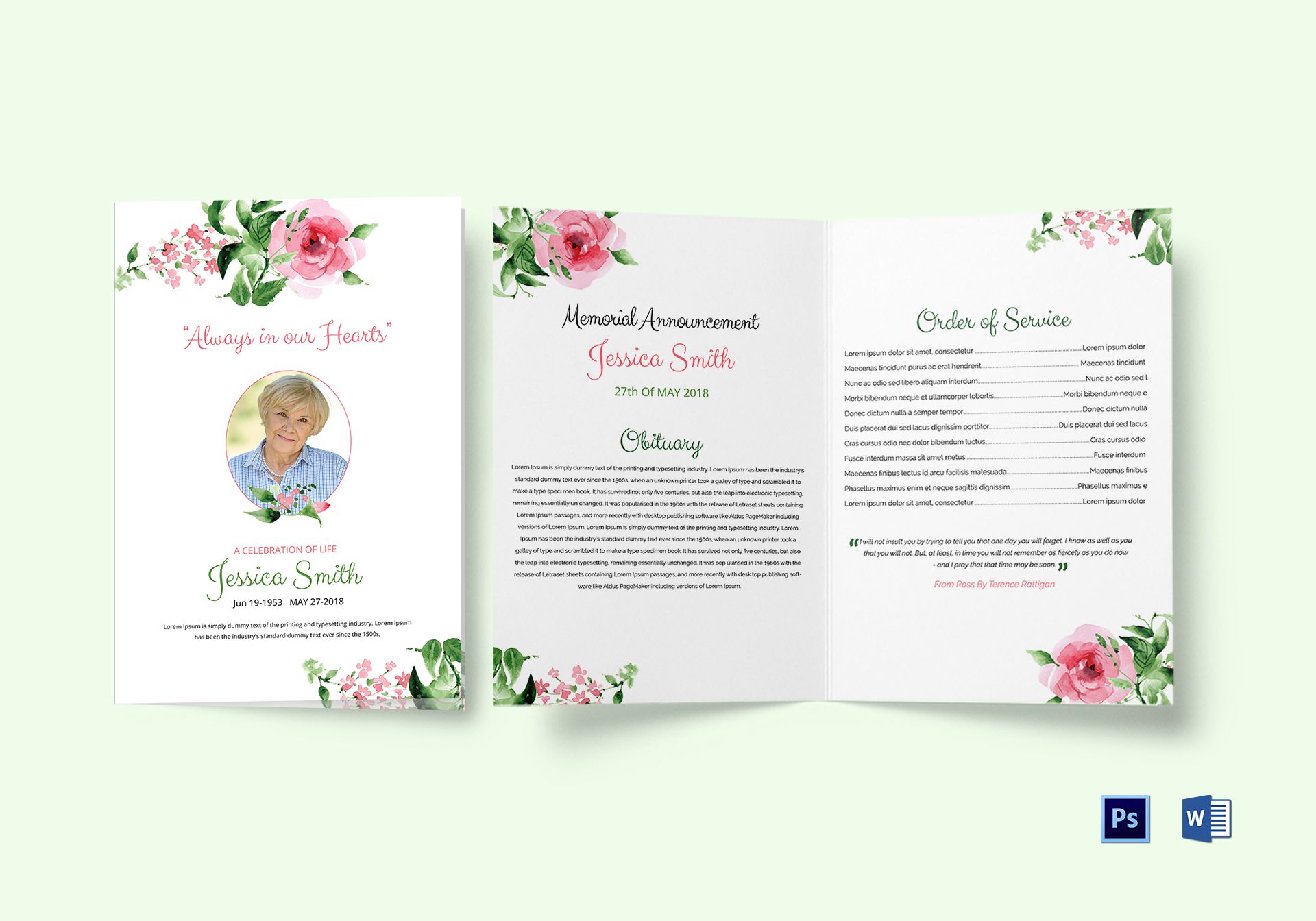 Bi Fold Funeral Brochure Template In Adobe Photoshop Microsoft Word