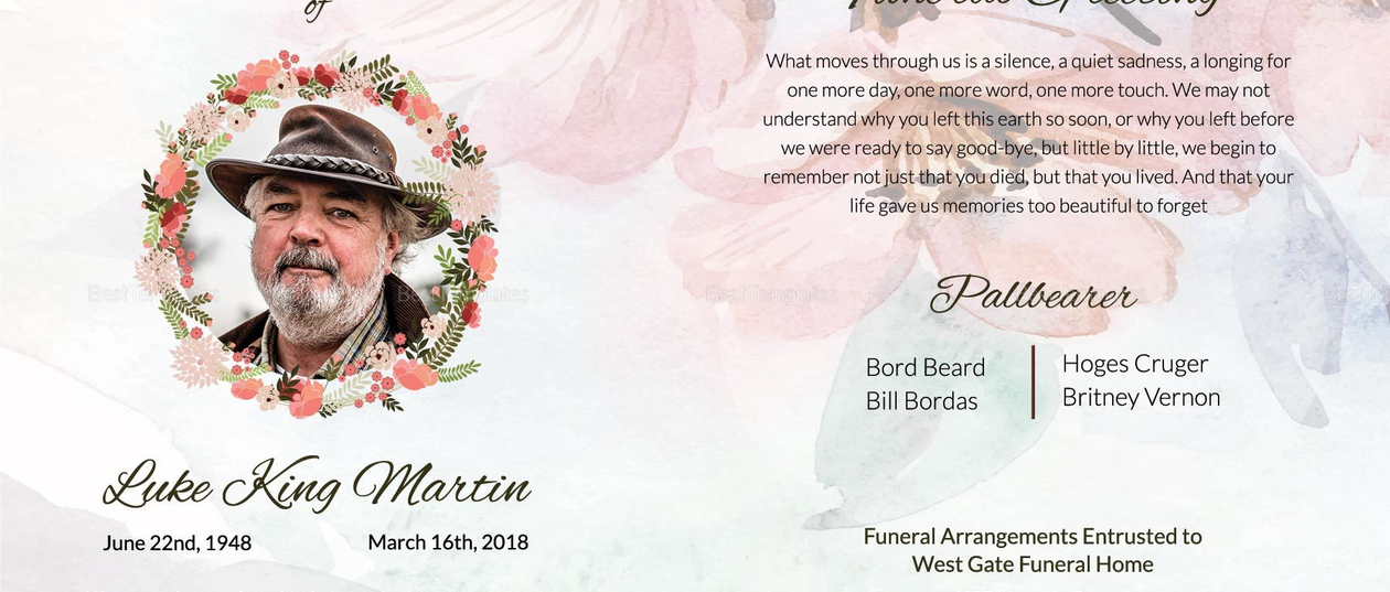 Funeral Announcement Greeting Card Template in Adobe Photoshop ...