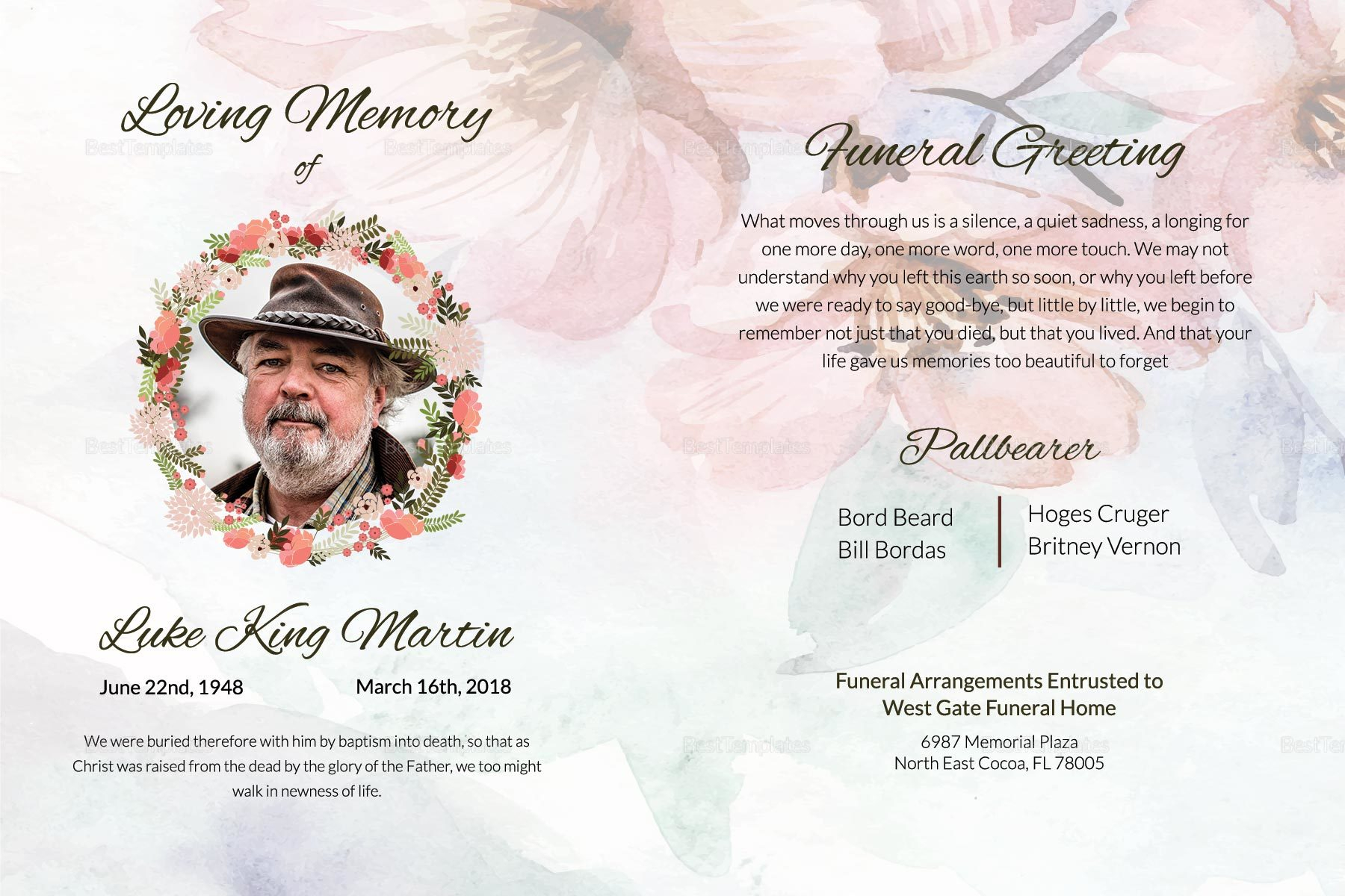 Funeral Announcement Greeting Card Template In Adobe Photoshop 