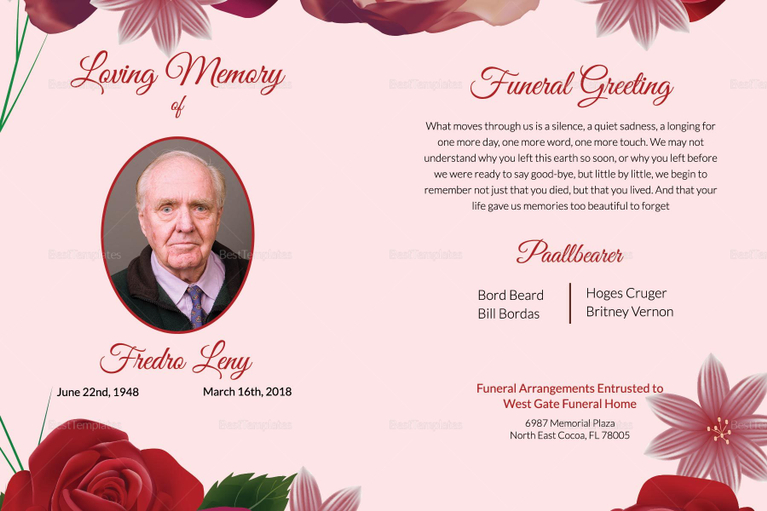 Memorable Funeral Greeting Card Template in Adobe Photoshop, Microsoft Word