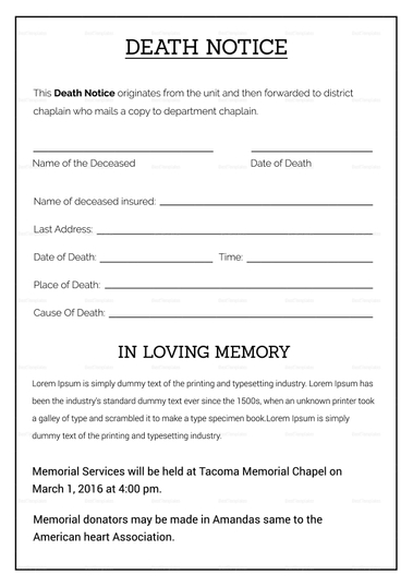 Death Notice Template In Adobe Photoshop, Microsoft Word