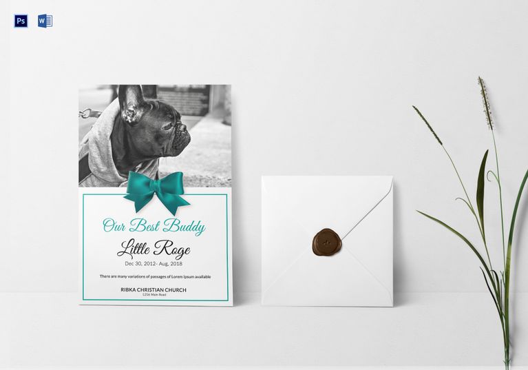 Pet Memorial Card Template in Adobe Microsoft Word