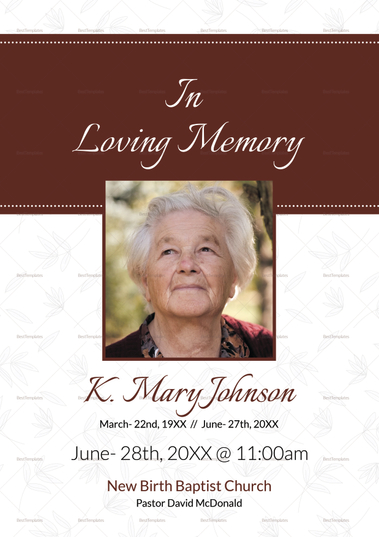 Obituary Funeral Template For Celebrities In Adobe Photoshop, Microsoft 