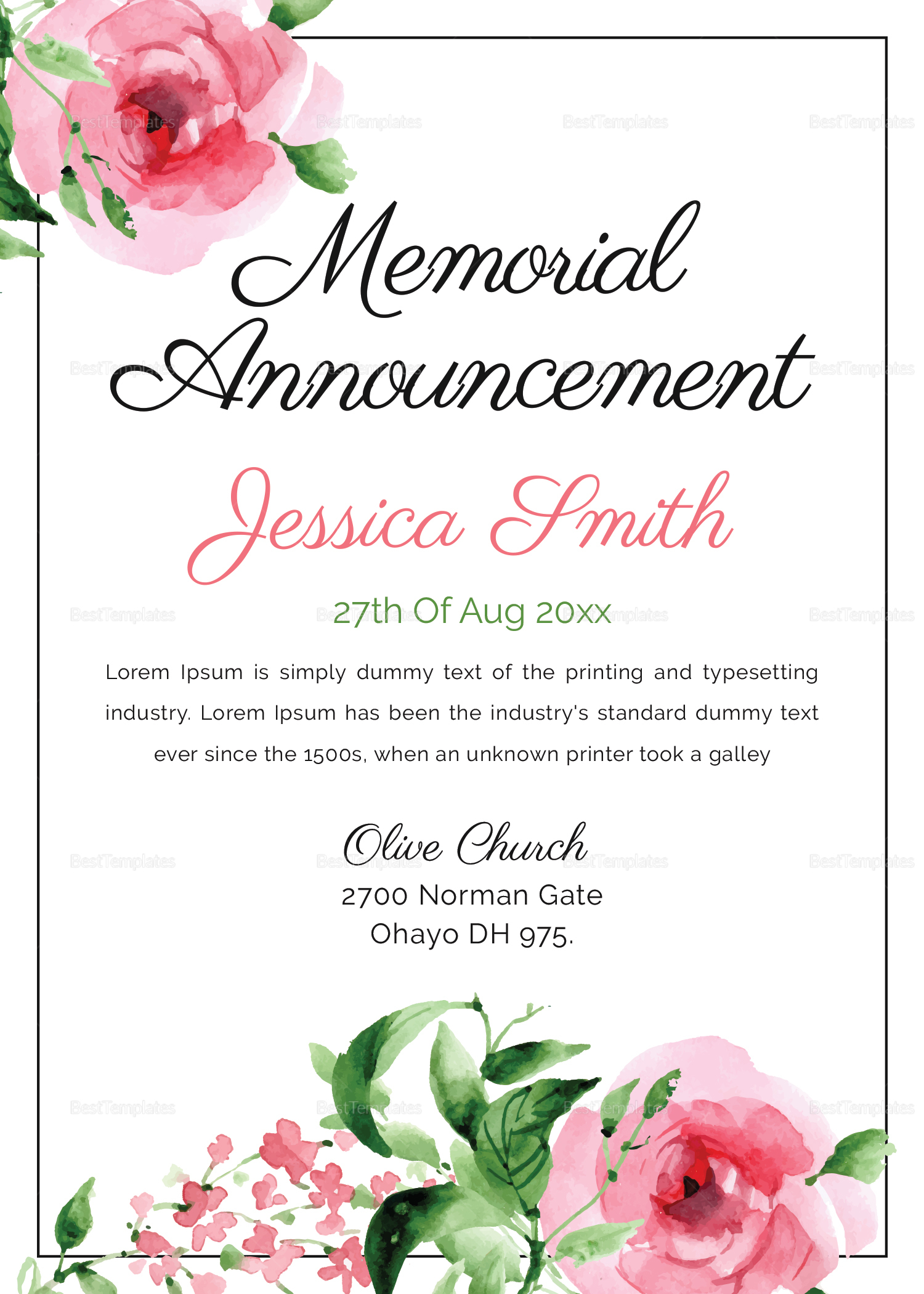 Announcement of Mother's Funeral Template in Adobe Microsoft