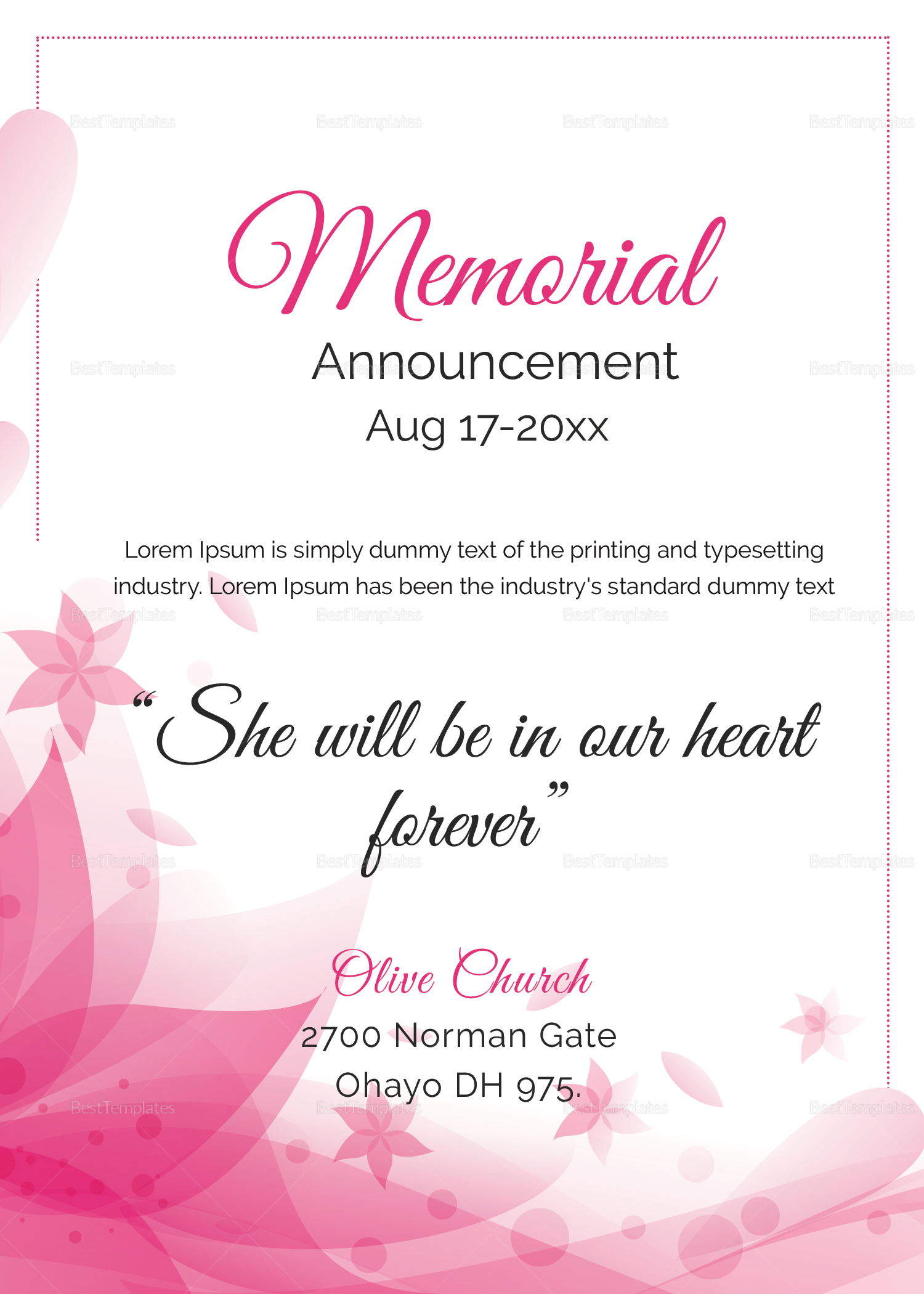 Traditional Funeral Announcement Template 