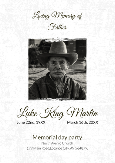 Funeral Obituary Template for Father in Adobe Photoshop, Microsoft Word