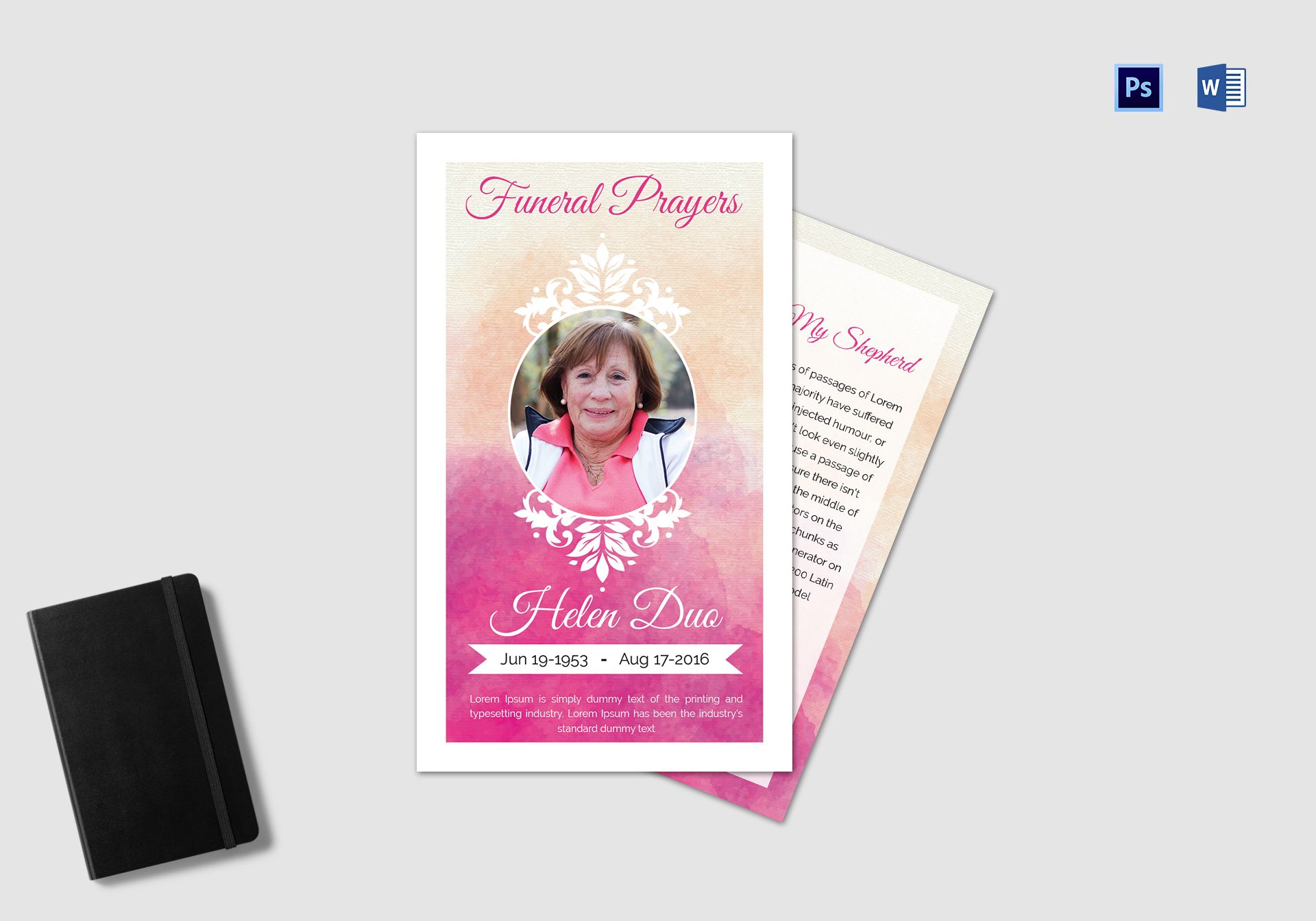 Funeral Prayer Card Template for Grandmother in Adobe Photoshop Within Prayer Card Template For Word