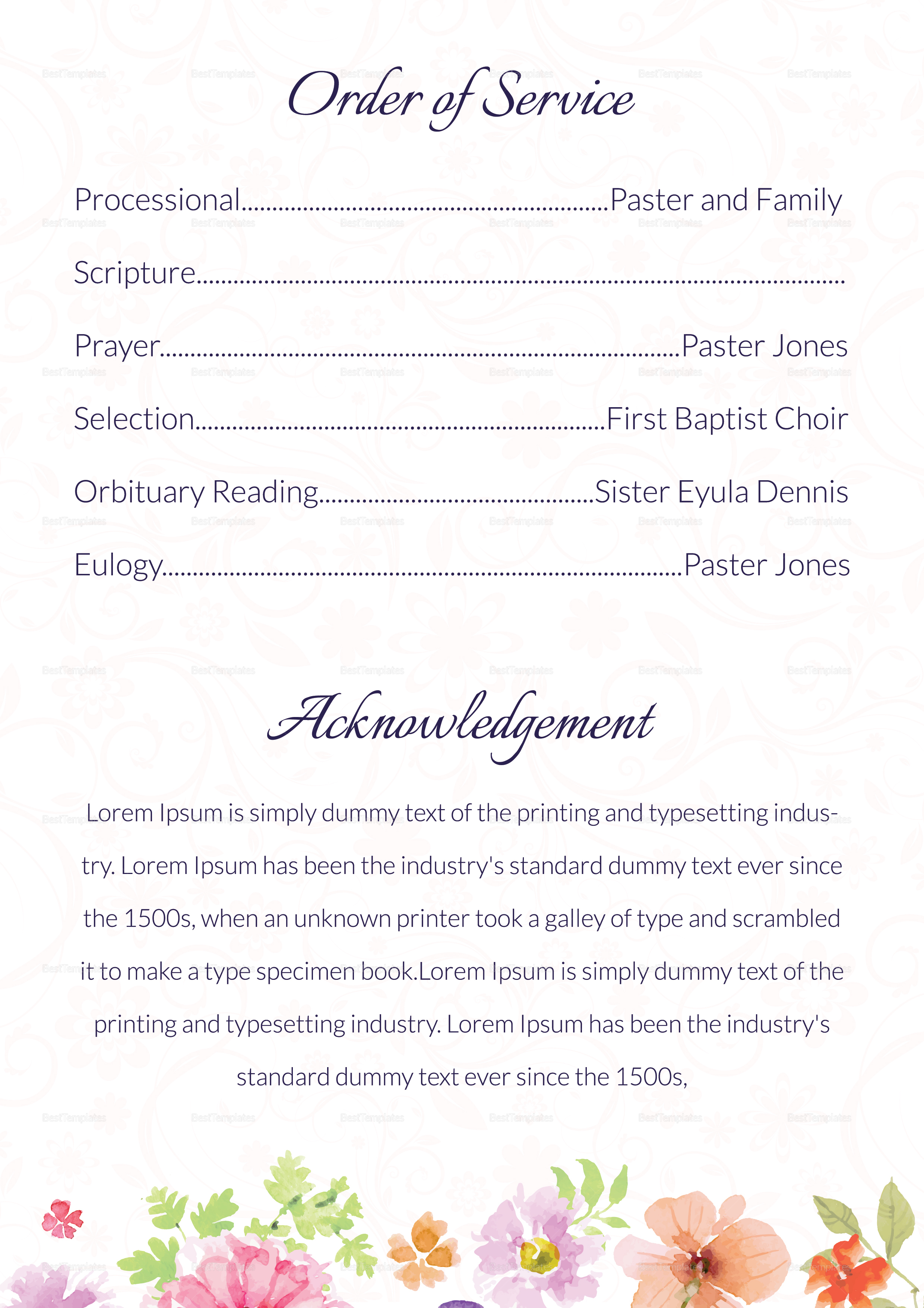 Funeral Order Of Service Invitation Template In Adobe Photoshop 