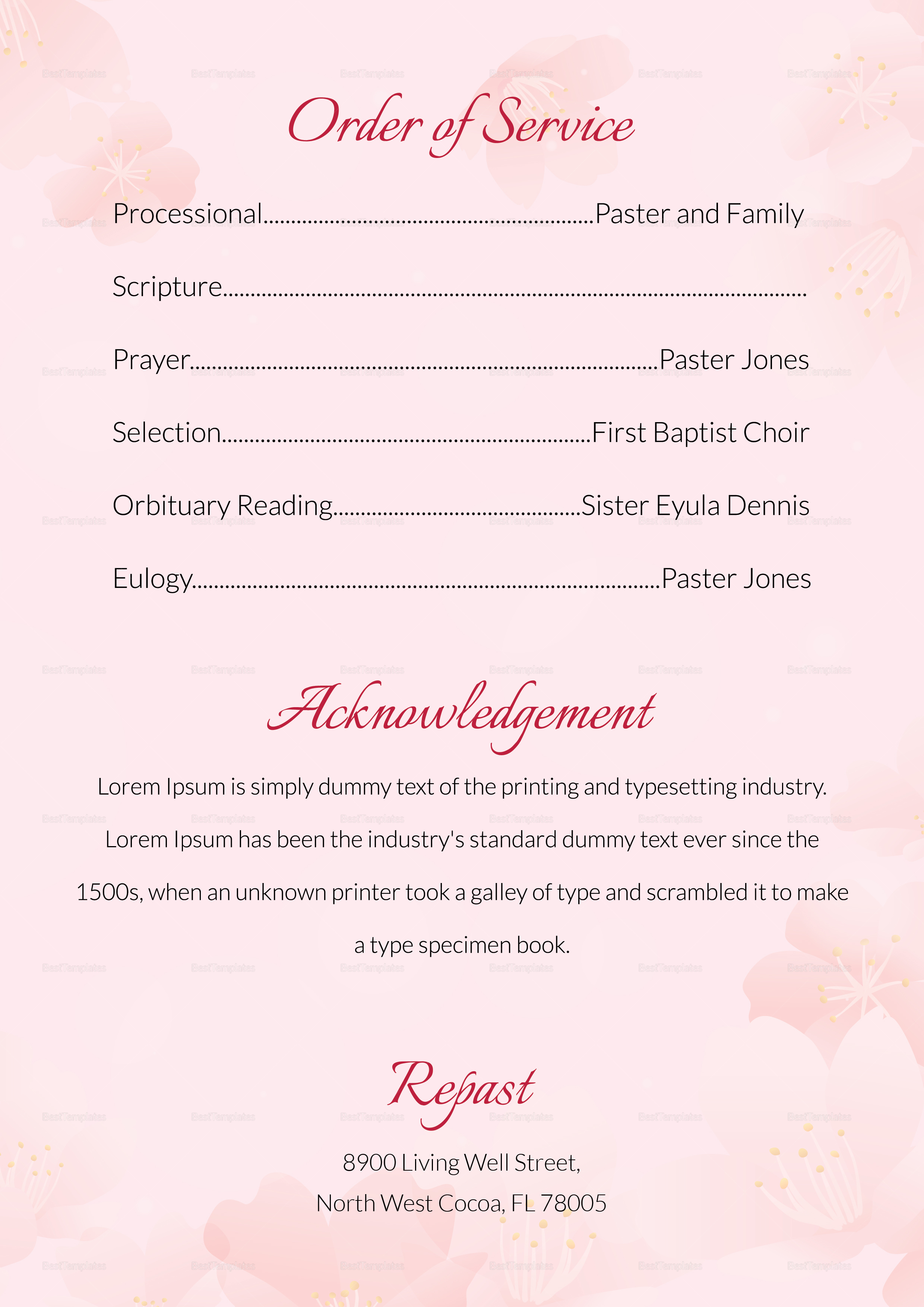  Free Printable Funeral Order Of Service Template Printable Templates