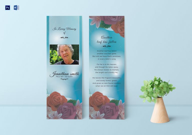 Memorial Bookmark Template in Adobe Photoshop, Microsoft Word