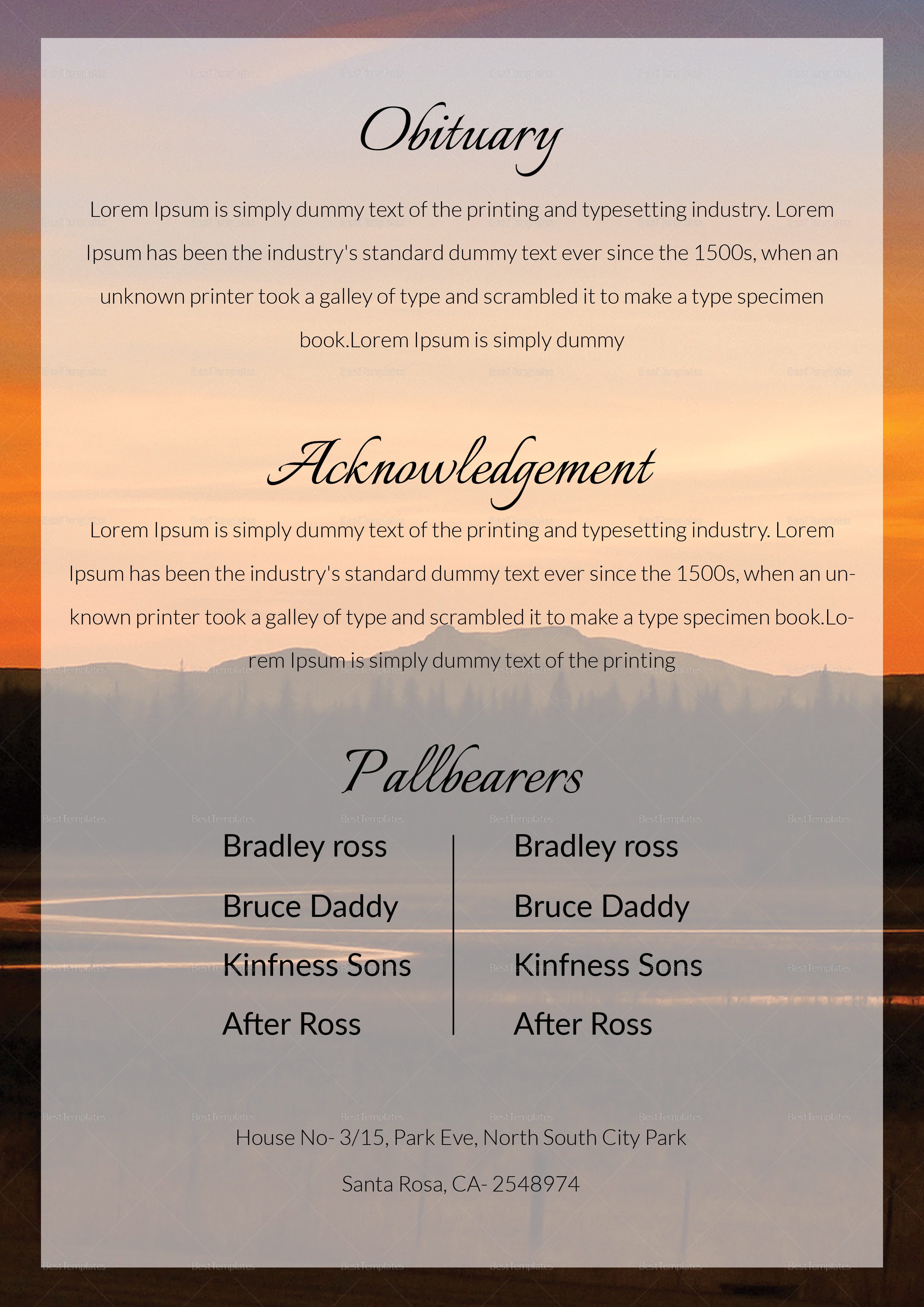 Editable Funeral Obituary Template