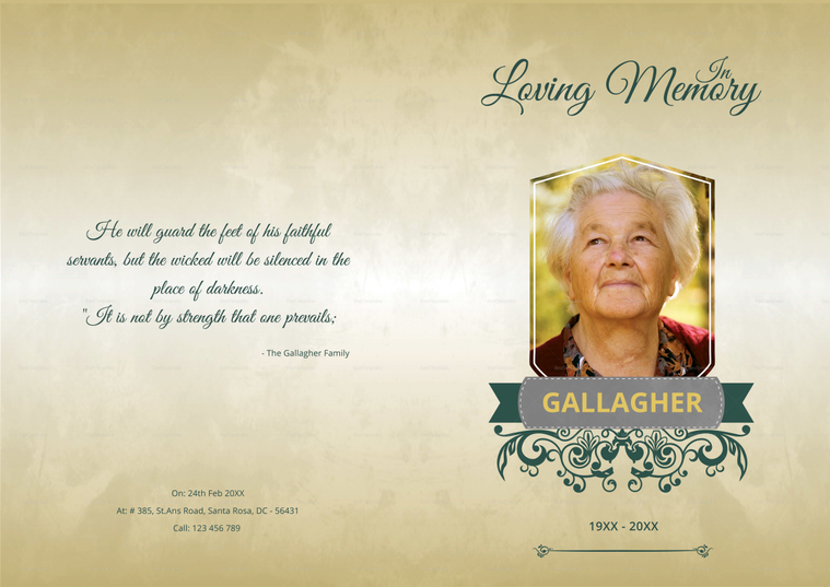 Funeral A4 Bi-Fold Program Template in Adobe Photoshop, Microsoft Word