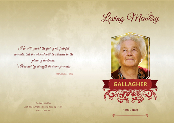 Funeral A4 Bi-Fold Program Template in Adobe Photoshop, Microsoft Word