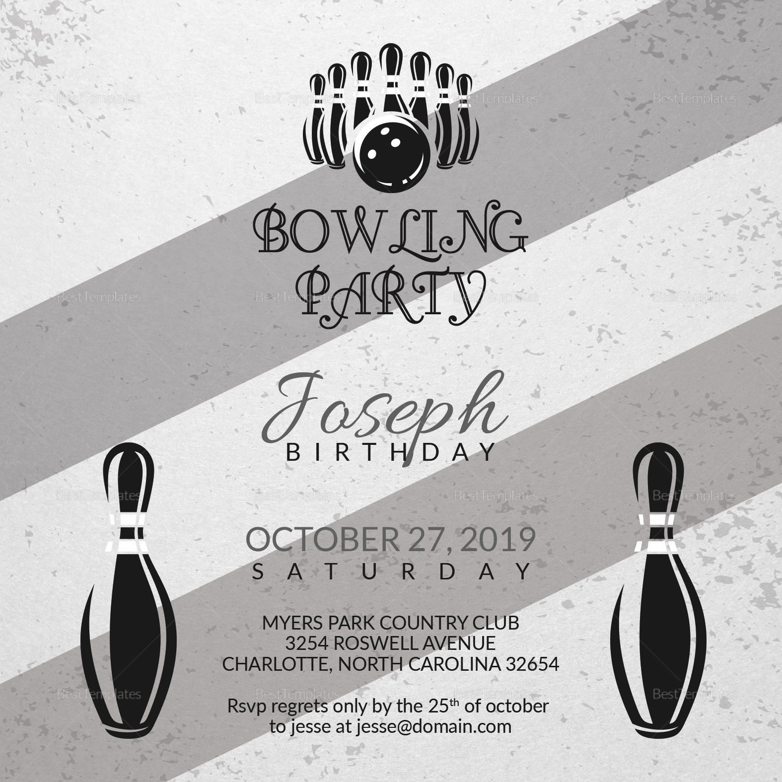 Bowling Party Invitation Design Template in Word, PSD, Illustrator ...