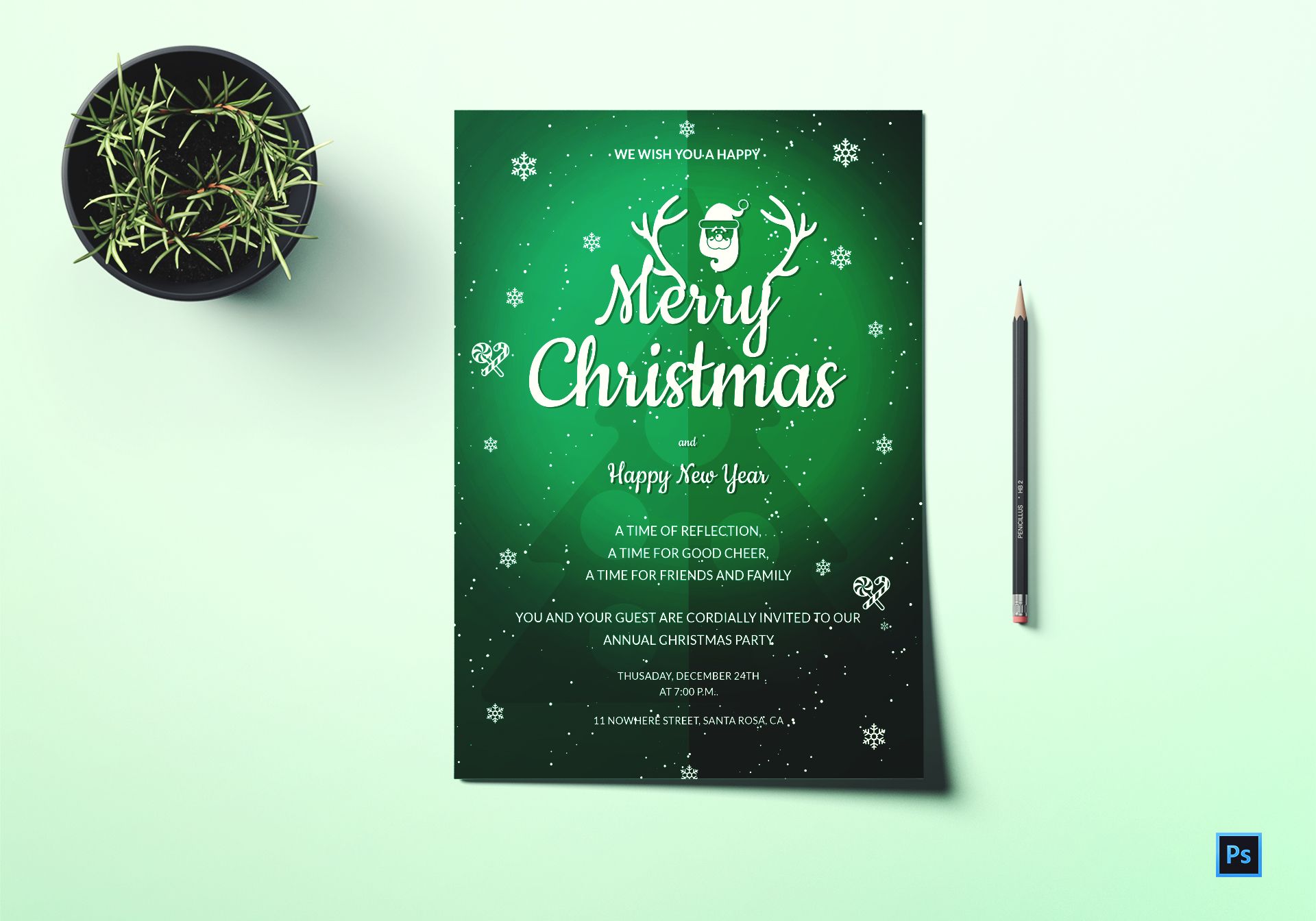 Annual Christmas Party Invitation Template in Adobe Photoshop