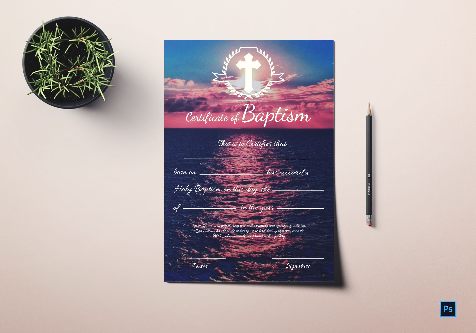 Premium Baptism Certificate  Template