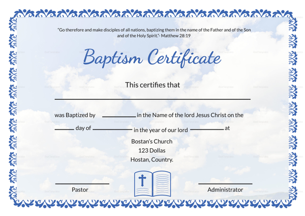 Editable Baptism Certificate Template in Adobe Photoshop, Microsoft Word